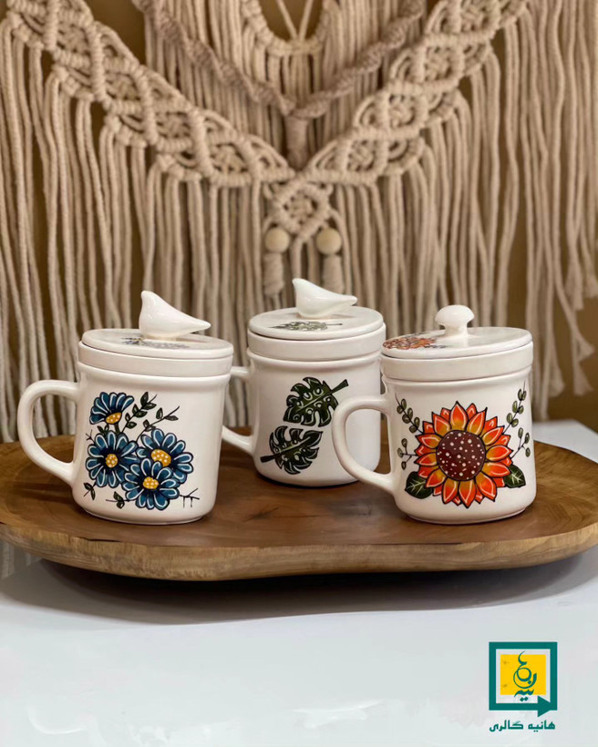 دمنوش خوری سرامیکی دست ساز با طرح آفتابگردان با بهترین قیمت | ارسال فوری