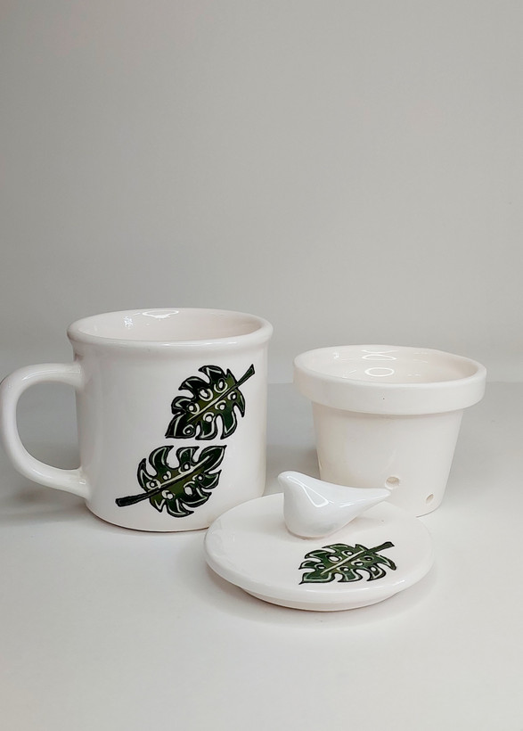 دمنوش خوری دست ساز سرامیکی طرح برگ انجیری با بهترین قیمت | ارسال فوری