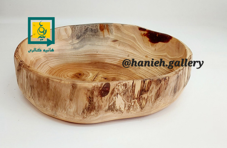 خرید آنلاین ظرف میوه و آجیل خوری چوبی دست ساز جنس درخت گردو 7*24*26