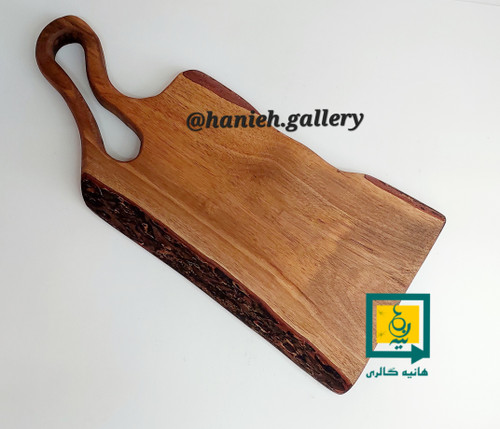 خرید آنلاین تخته سرو چوبی 43*20 دسته کج جنس درخت خرمالو با ارسال فوری و آسان