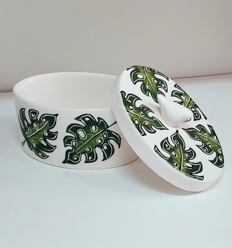 شکلات خوری و آجیل خوری سرامیکی دست ساز بزرگ با طرح برگ انجیری