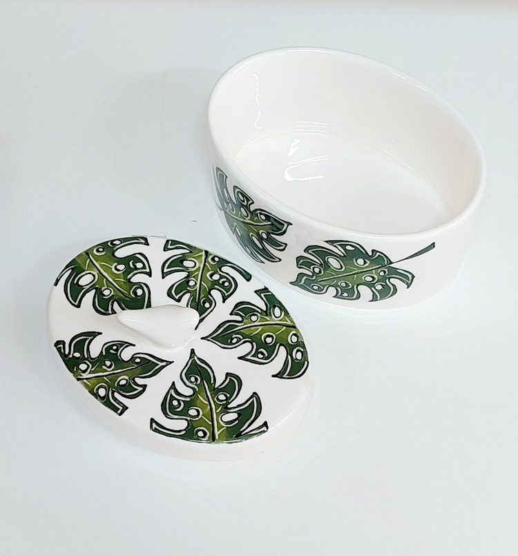 خرید شکلات خوری و آجیل خوری سرامیکی با طرح برگ انجیری