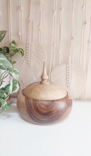 خرید آنلاین ظرف درب دار آجیل خوری چوب گردو قطر 20 ارتفاع 18 سانتی متر | با بهترین قیمت | ارسال فوری