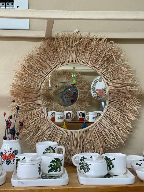 آیینه بوهو دکوراتیو رافیا طرح خورشیدی با قیمت عالی