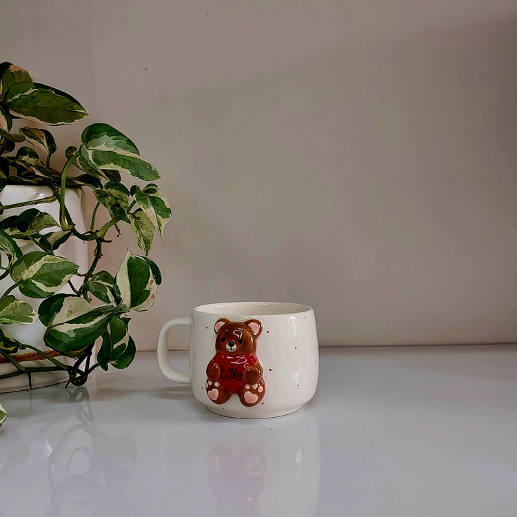 خرید آنلاین ماگ خرسی مینیمال ولنتاینی سرامیکی دست ساز با بهترین قیمت | ارسال فوری